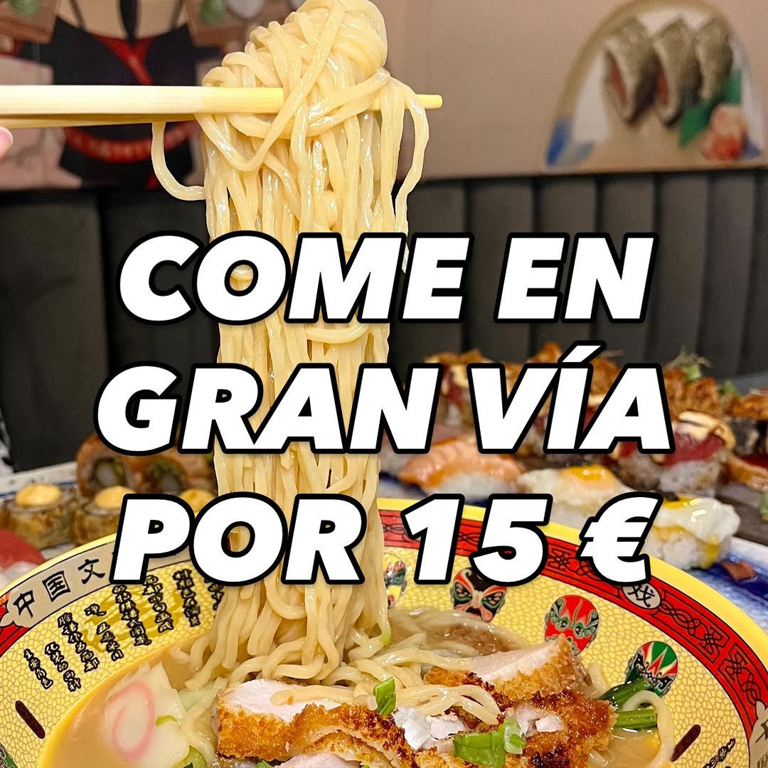 ⬇️ + INFO…
🌟 Ramen y sushi en la Gran Vía por 15€
📍Este restaurante japonés está a solo 1 minuto de Gran Vía y a 3 de