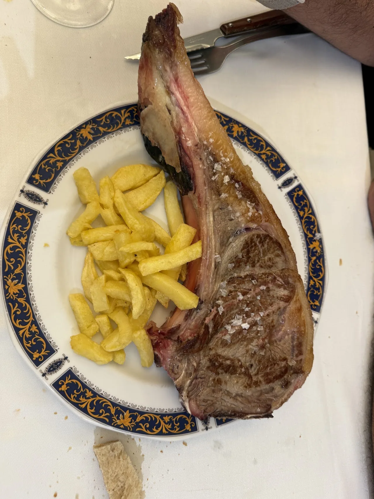 A grilled steak with a side of fries