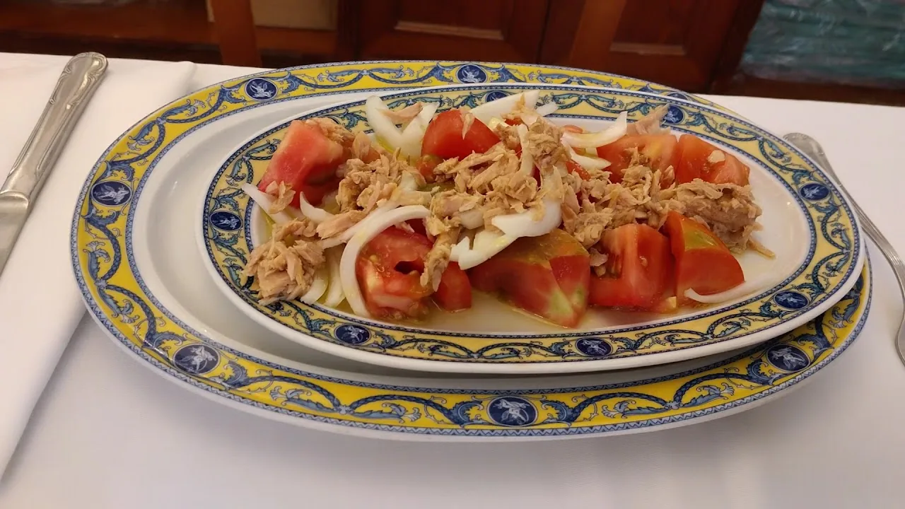 A seafood and vegetable salad plate