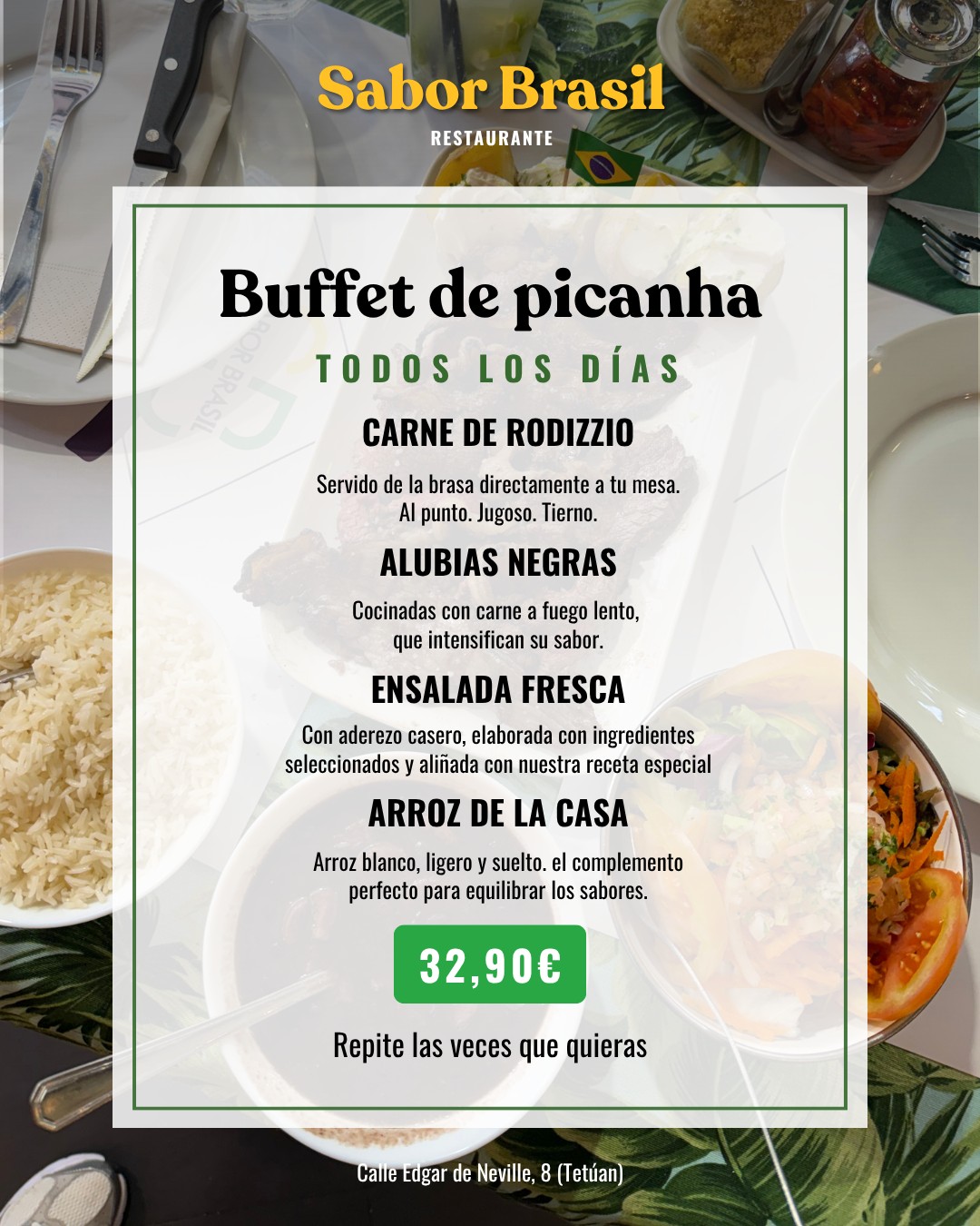 🥩 ¿Es tu primera vez en un rodizio?

Funciona así:
Nosotros seguimos sirviendo picaña recién hecha.
Tú decides cuándo ha