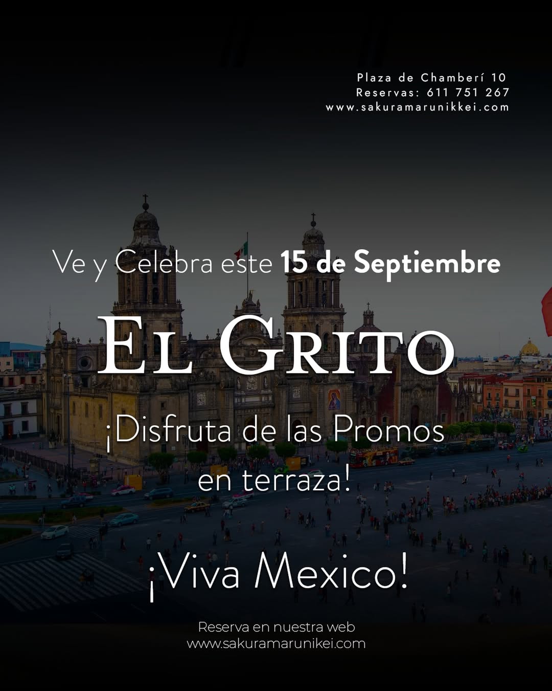 🇲🇽 ¡Este 15 de septiembre damos El Grito desde la terraza de Sakura Maru! 🎉
Celebra con nosotros una noche llena de sabo