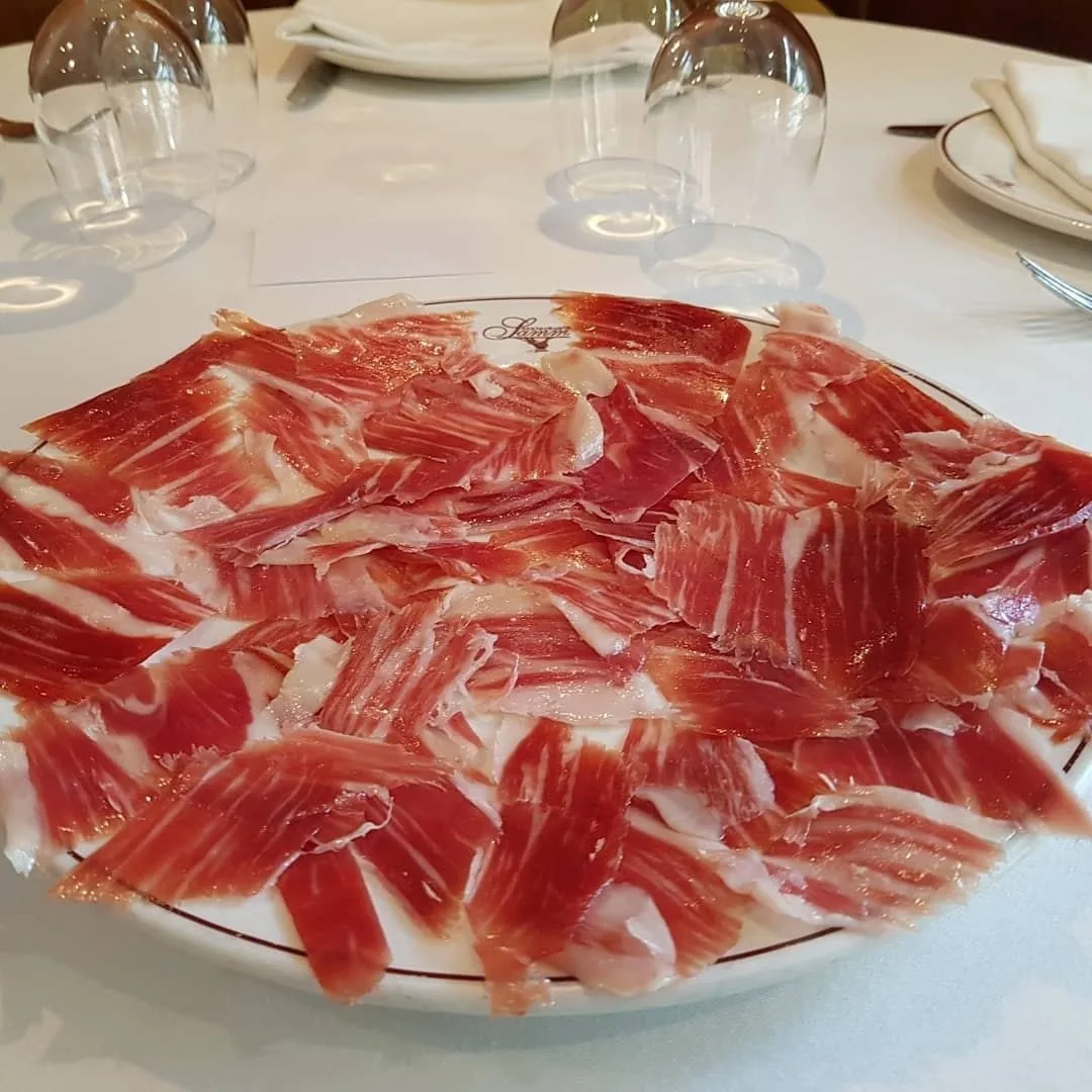 A plate of thinly sliced cured ham