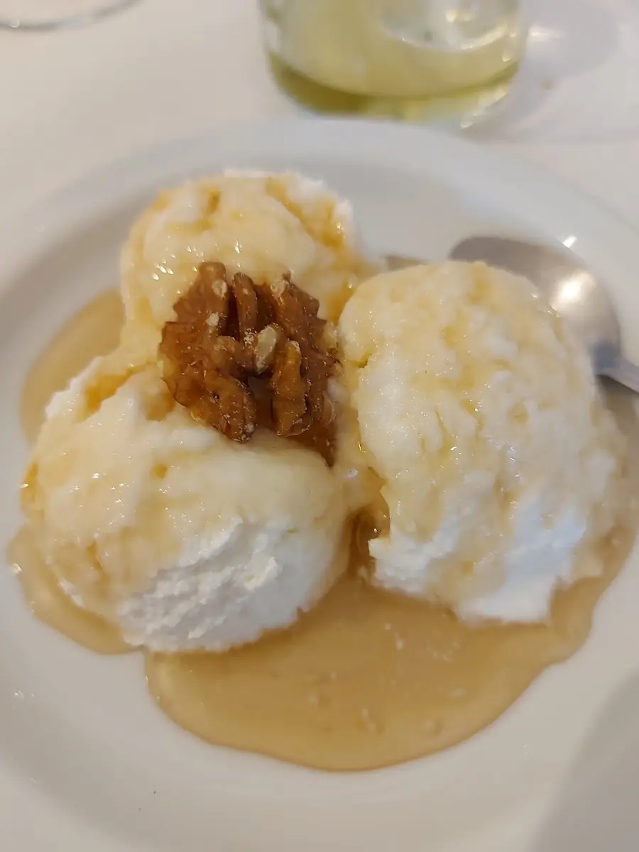 Gató, a Mallorcan almond cake, with ice cream at Ses Coves de Génova