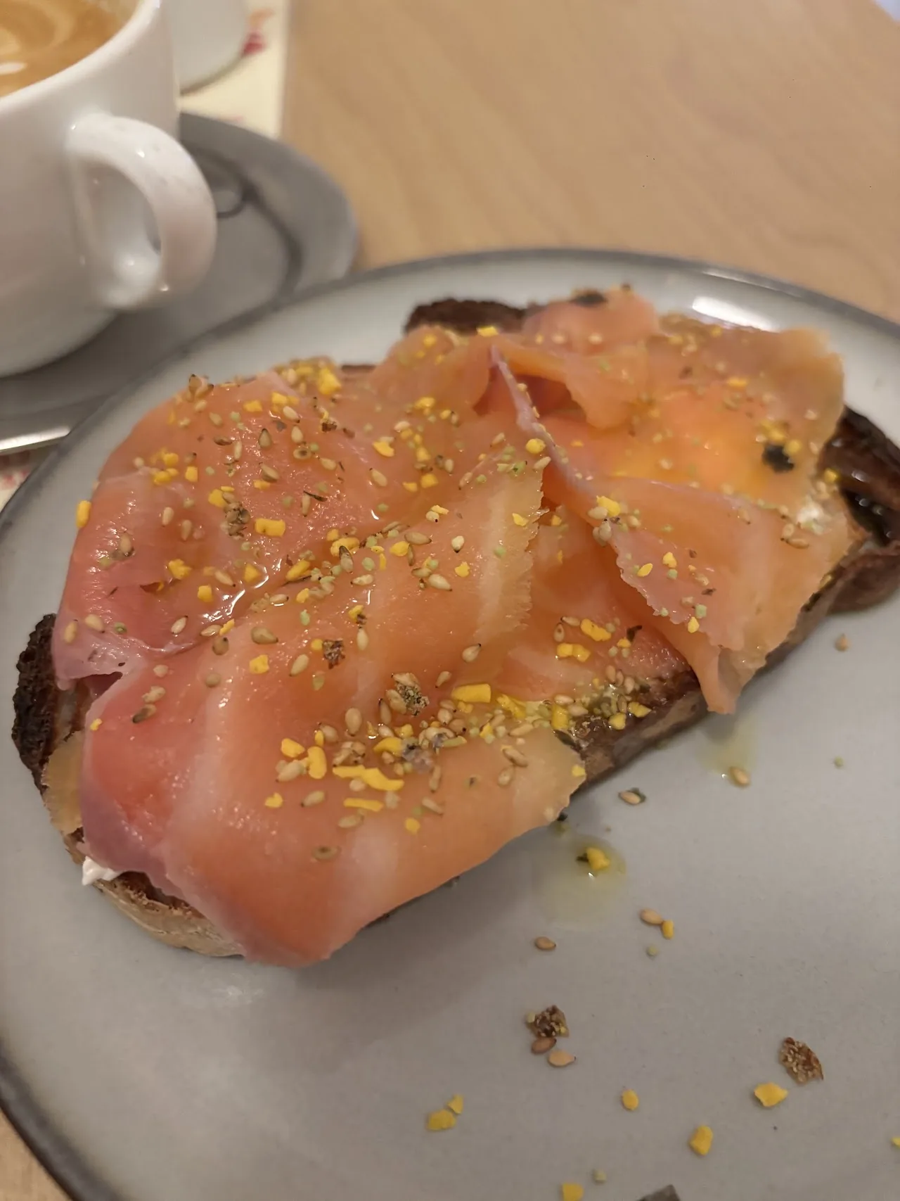 Toast topped with smoked salmon and seeds