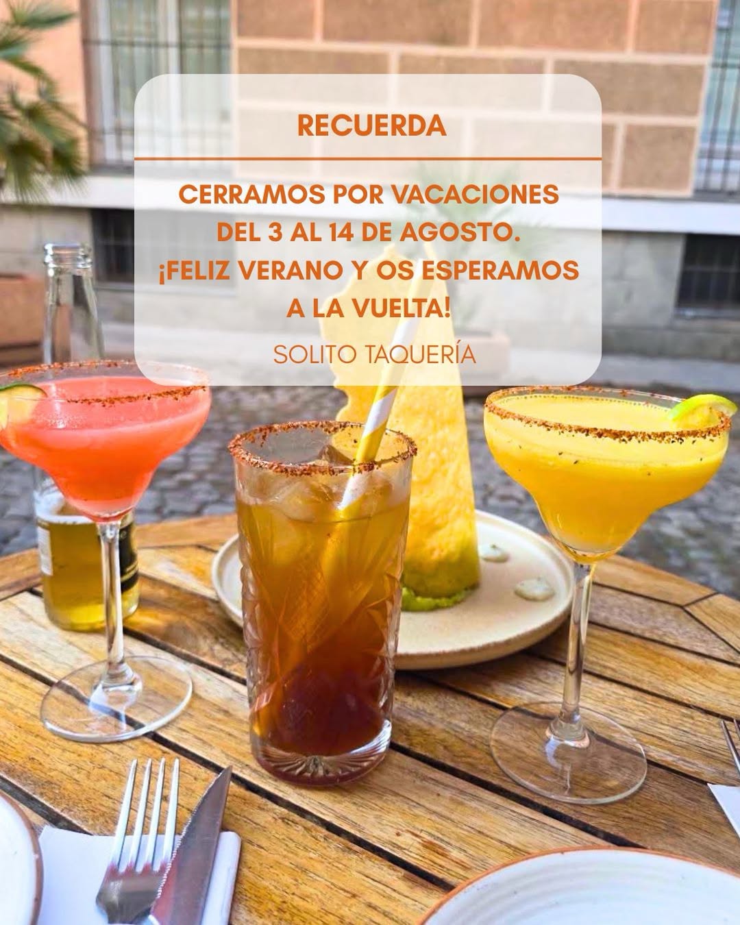 Después de muchos servicios, brindis y buenos momentos, es hora de hacer una pequeña pausa.
☀️ Cerramos del 3 al 14 de a