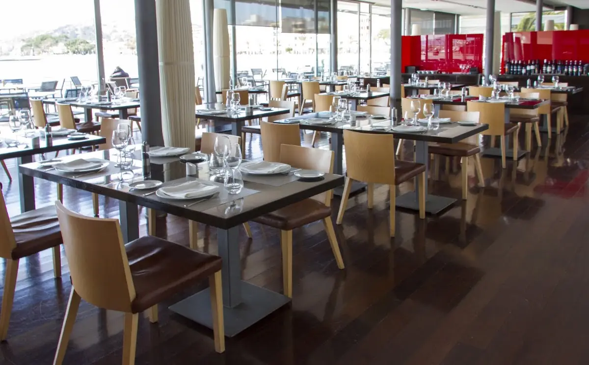 The marina-view dining room at Stay Restaurant