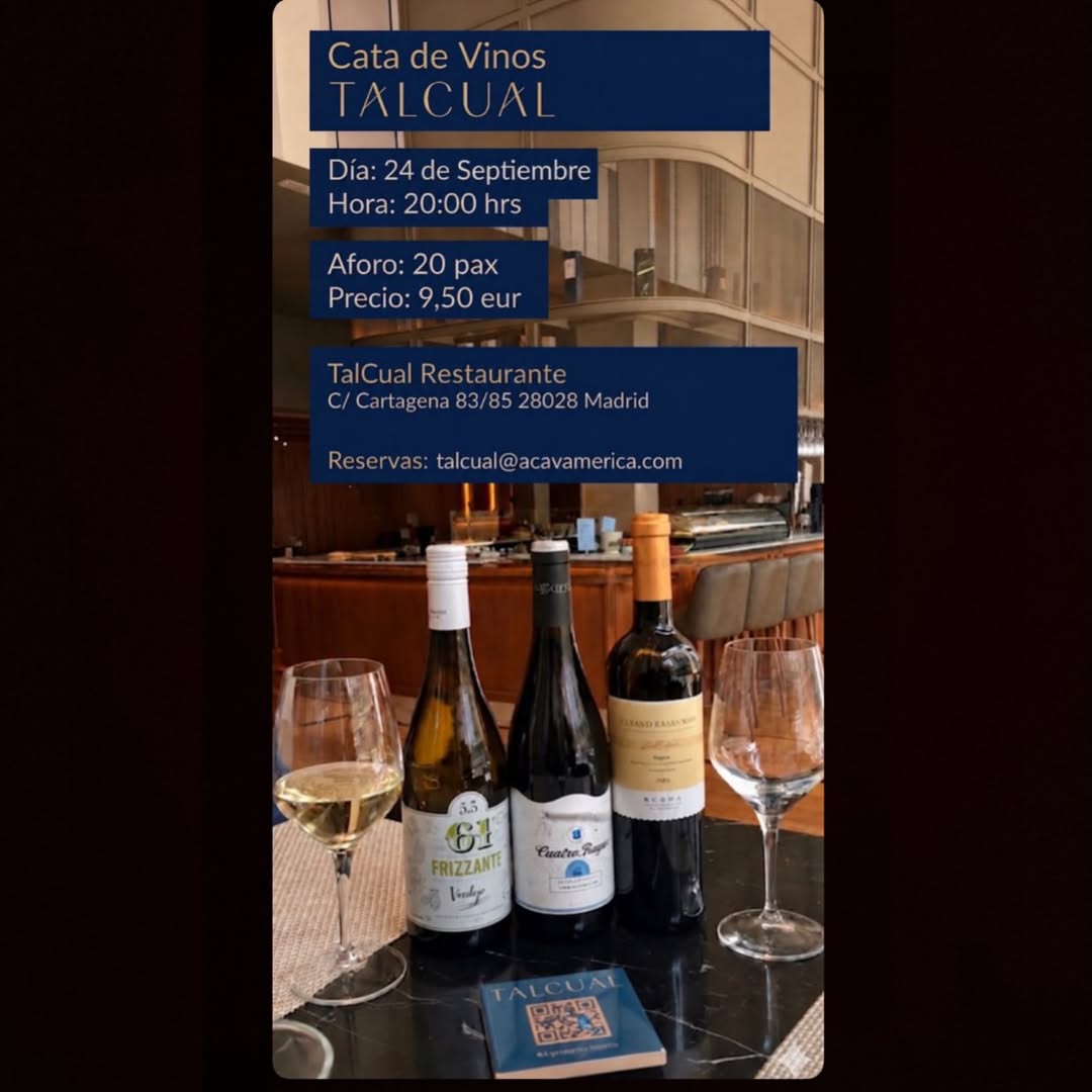 🍷 ¡Tenemos plan para los amantes del vino!
El próximo 24 de septiembre a las 20:00 h te esperamos en TalCual Restaurant