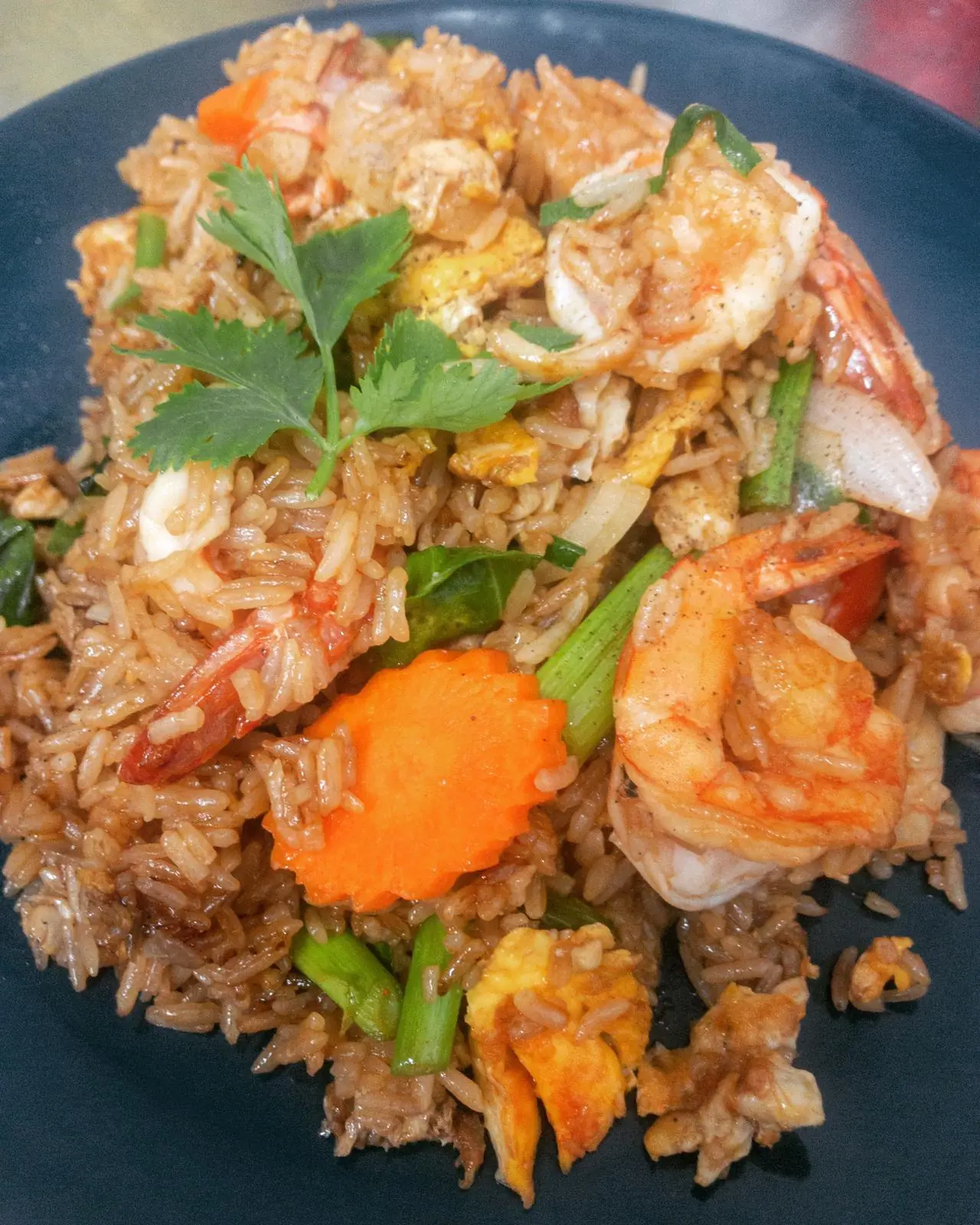 Fried rice with shrimp, egg, carrot, and cilantro at Restaurant Thai Rico