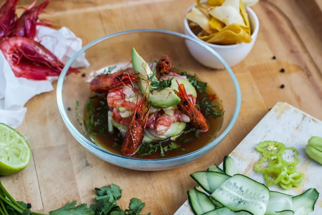 Prawn aguachile with cucumber and avocado at Tlaxcal