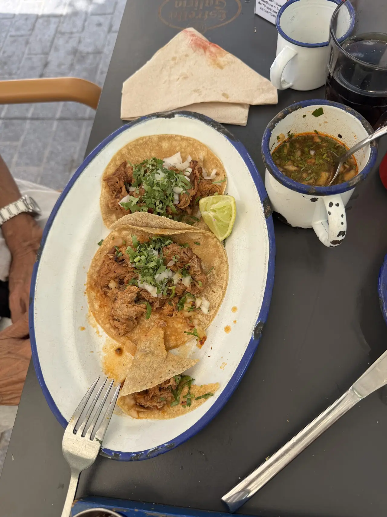 Tacos with salsa and lime at Tlaxcal