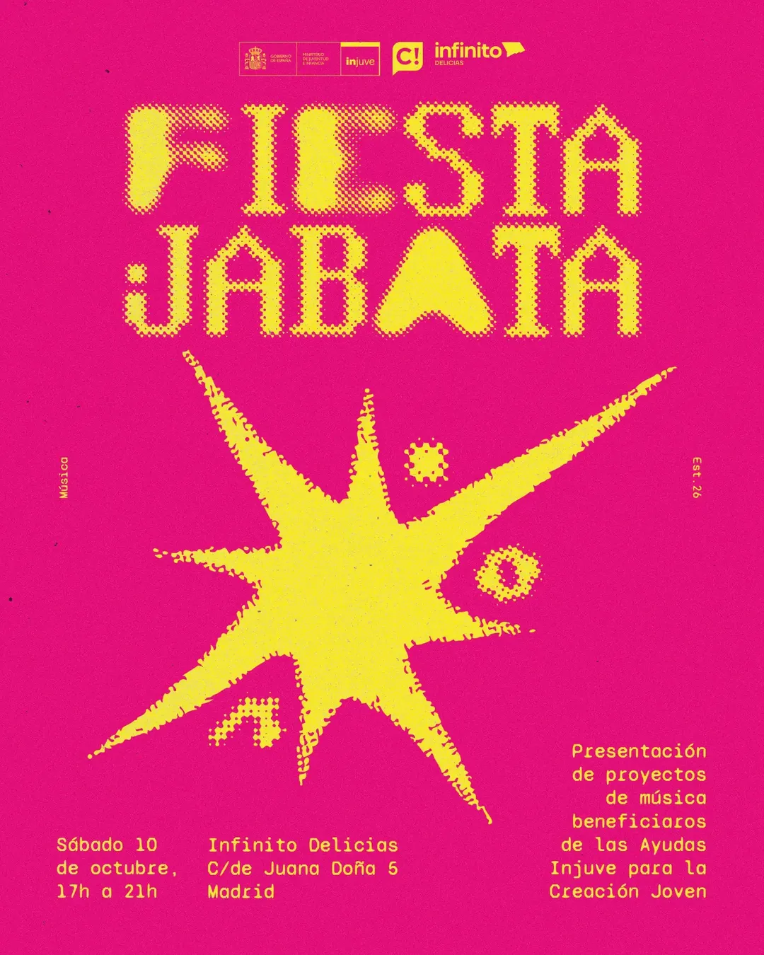 🐗 ¿Plan para el 𝟭𝟬 𝗱𝗲 𝗼𝗰𝘁𝘂𝗯𝗿𝗲? Tenemos uno.
Llega 𝗝𝗮𝗯𝗮𝘁𝗮, la primera fiesta que Injuve dedica a la creación musical eme