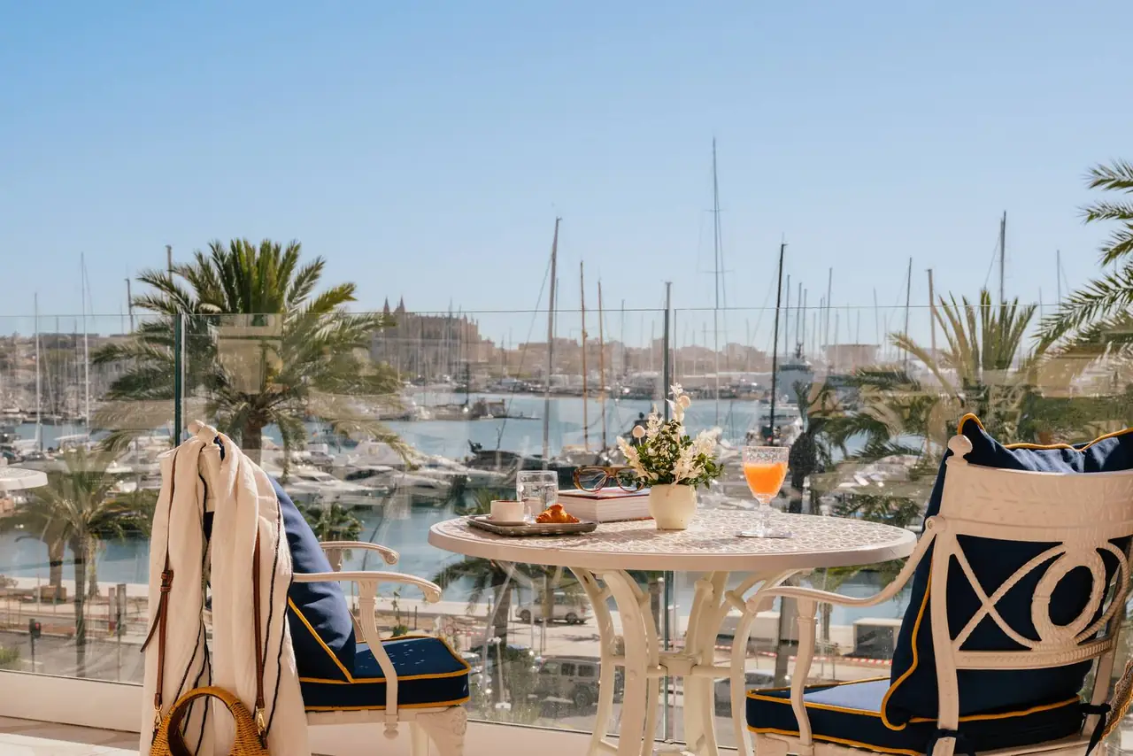 The Victoria Grand Café terrace overlooking Palma's marina