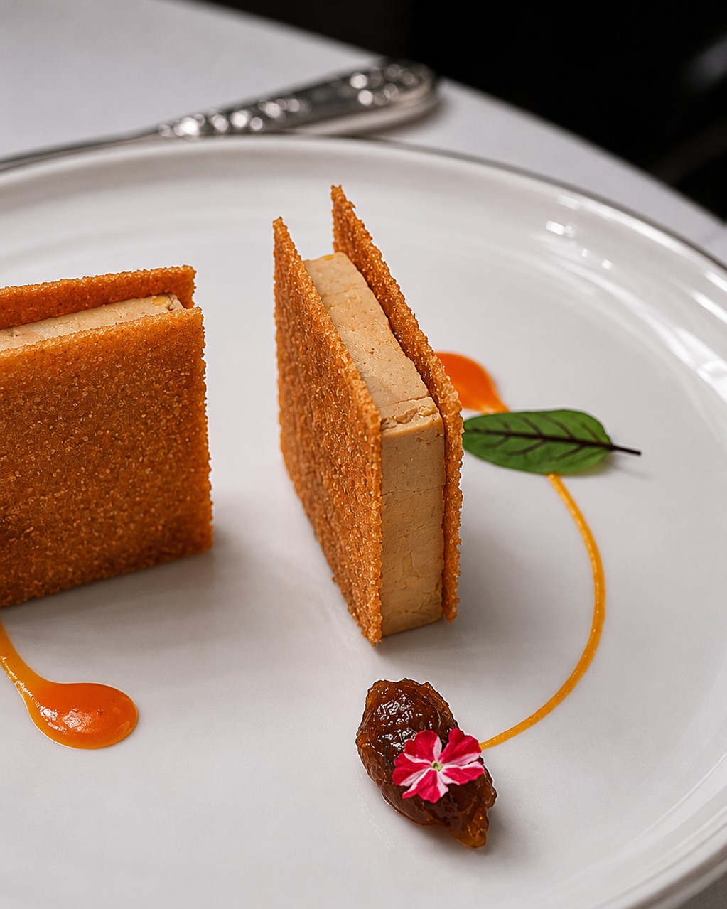 Un clásico que nunca pierde vigencia.⁣
Nuestra terrina de hígado de oca se acompaña de teja crujiente, gel de albaricoqu